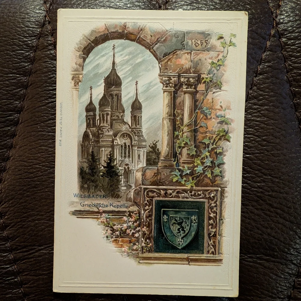 Vintage German Postcard of Wiesbaden Greek Chapel